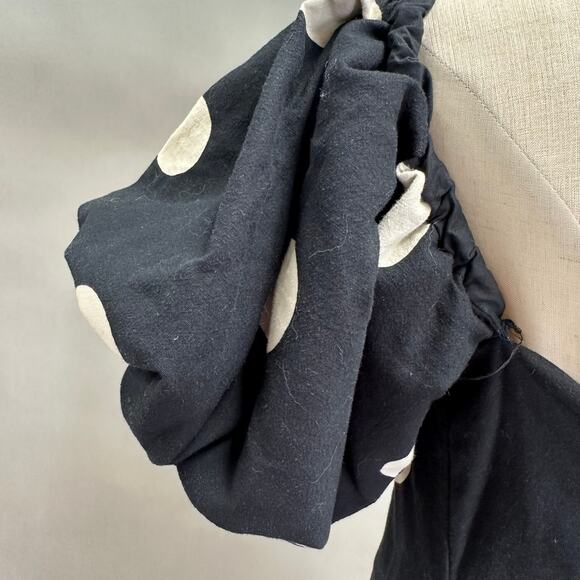 H&M Black Polka Dot Midi Dress Puff Sleeve Sweetheart Neckline Size XL - Picture 12 of 16